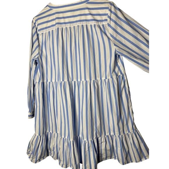 J. Crew Tiered Popover Poplin Mini Dress Blue Striped Size Medium - Picture 11 of 14